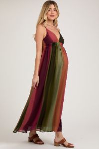 Multi-Color Ombre Chiffon V-Neck Maternity Maxi Dress sold by Pinkblush