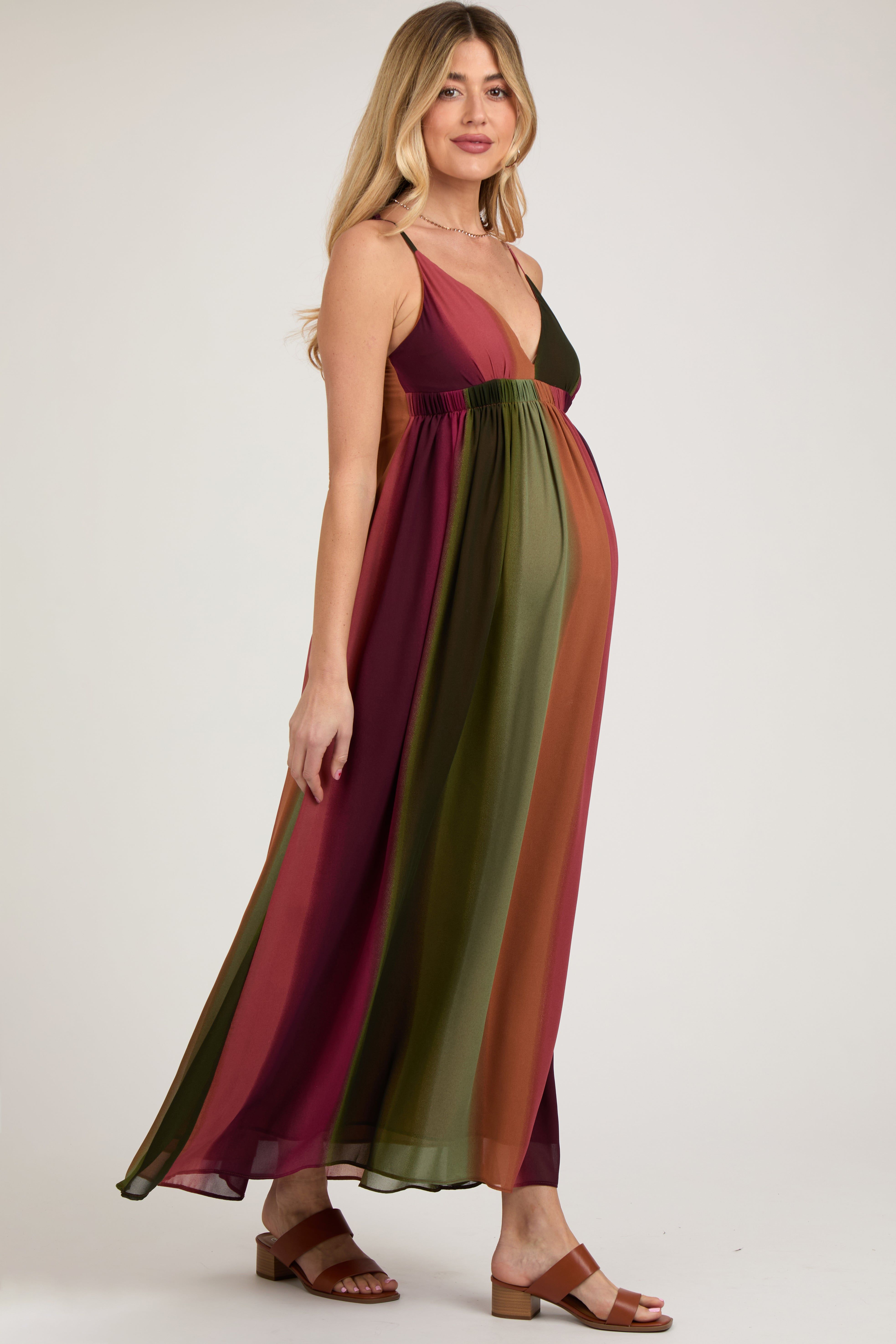 Multi-Color Ombre Chiffon V-Neck Maternity Maxi Dress sold by Pinkblush product image thumbnail 3