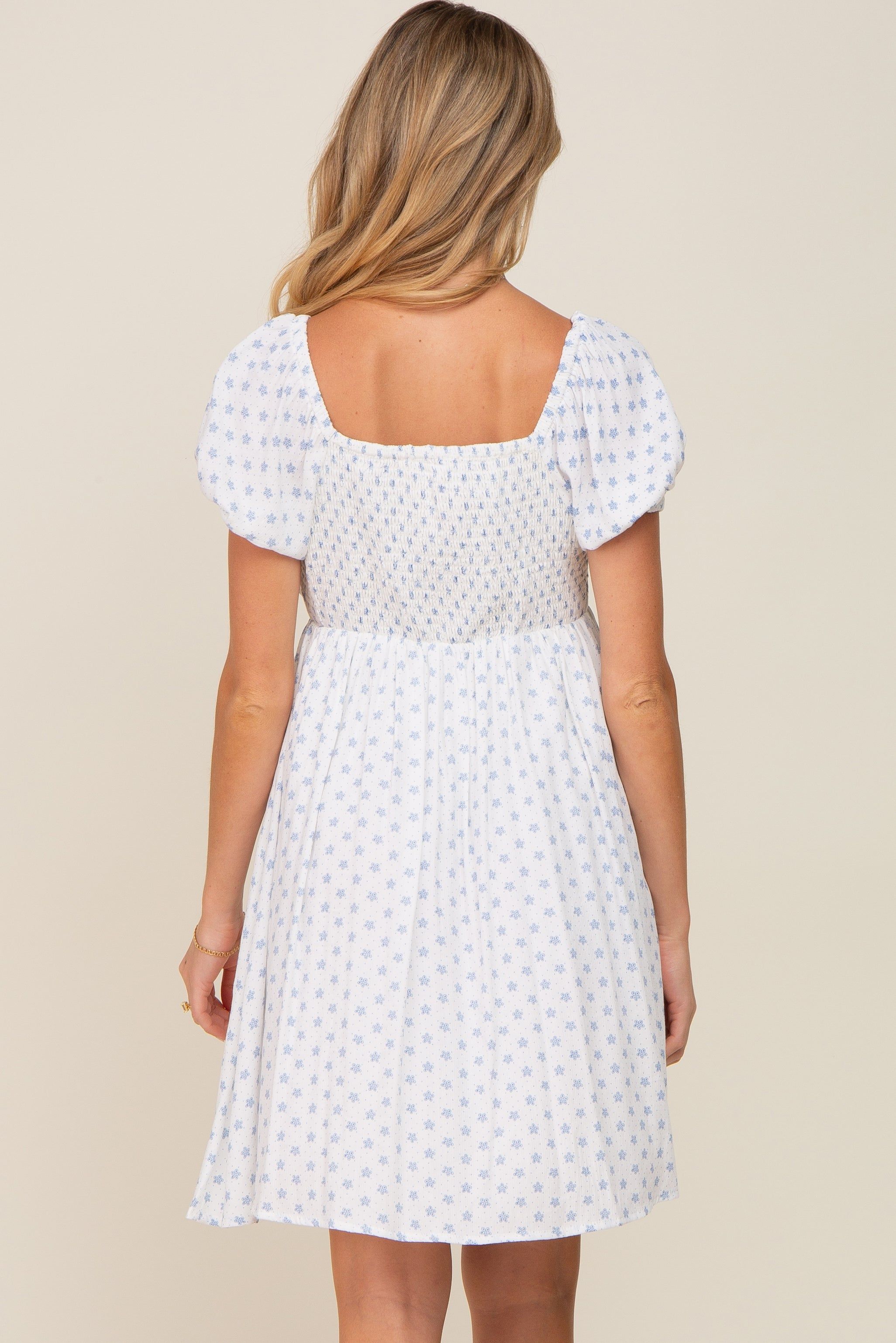 Blue Floral Dotted Button Front Maternity Dress sold by Pinkblush product image thumbnail 4