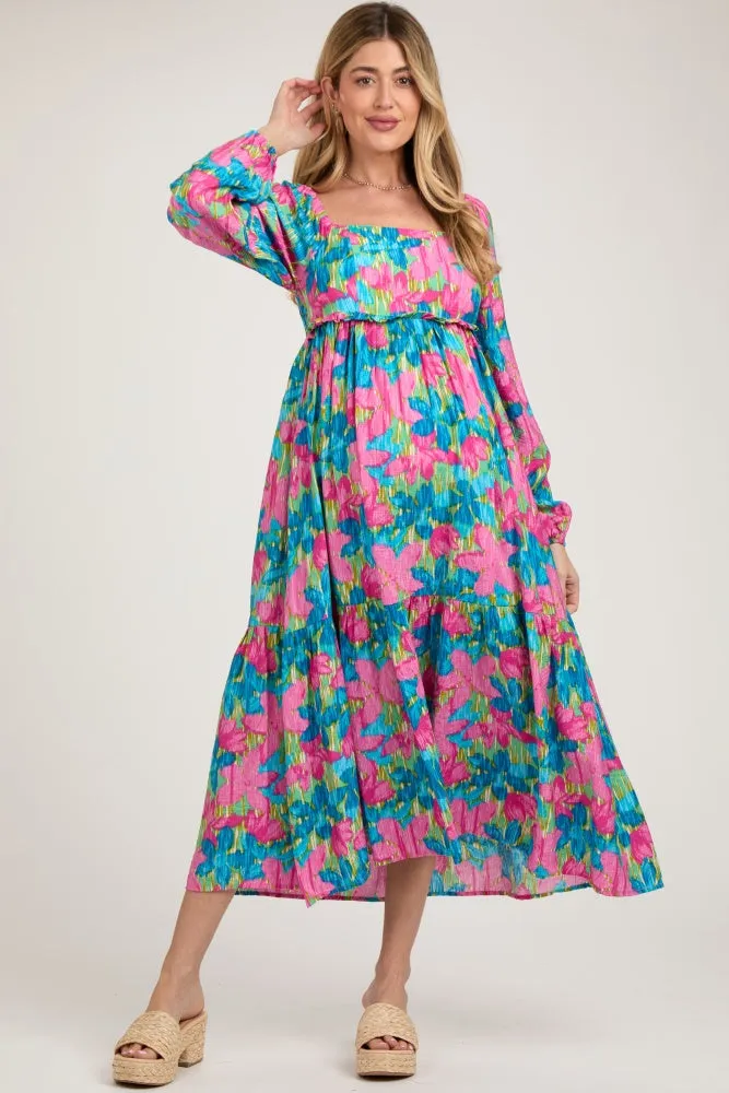 Blue Floral Long Sleeve Maternity Midi Dress sold by Pinkblush product image thumbnail 3