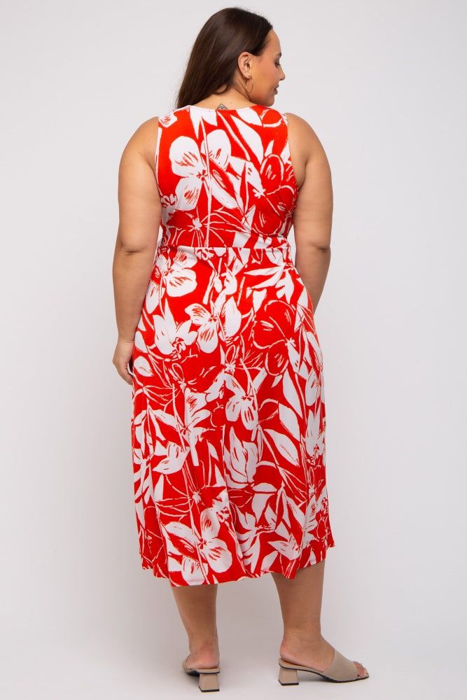 Red Flower Side Tie Plus Wrap Dress sold by Pinkblush product image thumbnail 4