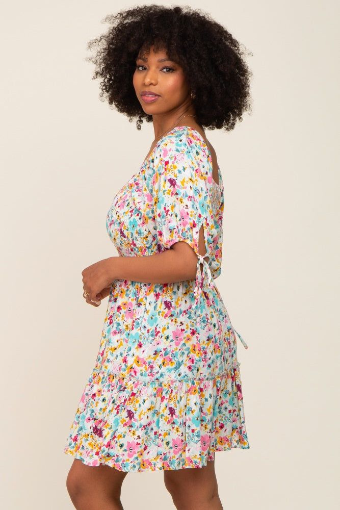 Mint Green Floral Smocked Square Neck Ruffle Dress sold by Pinkblush product image thumbnail 2