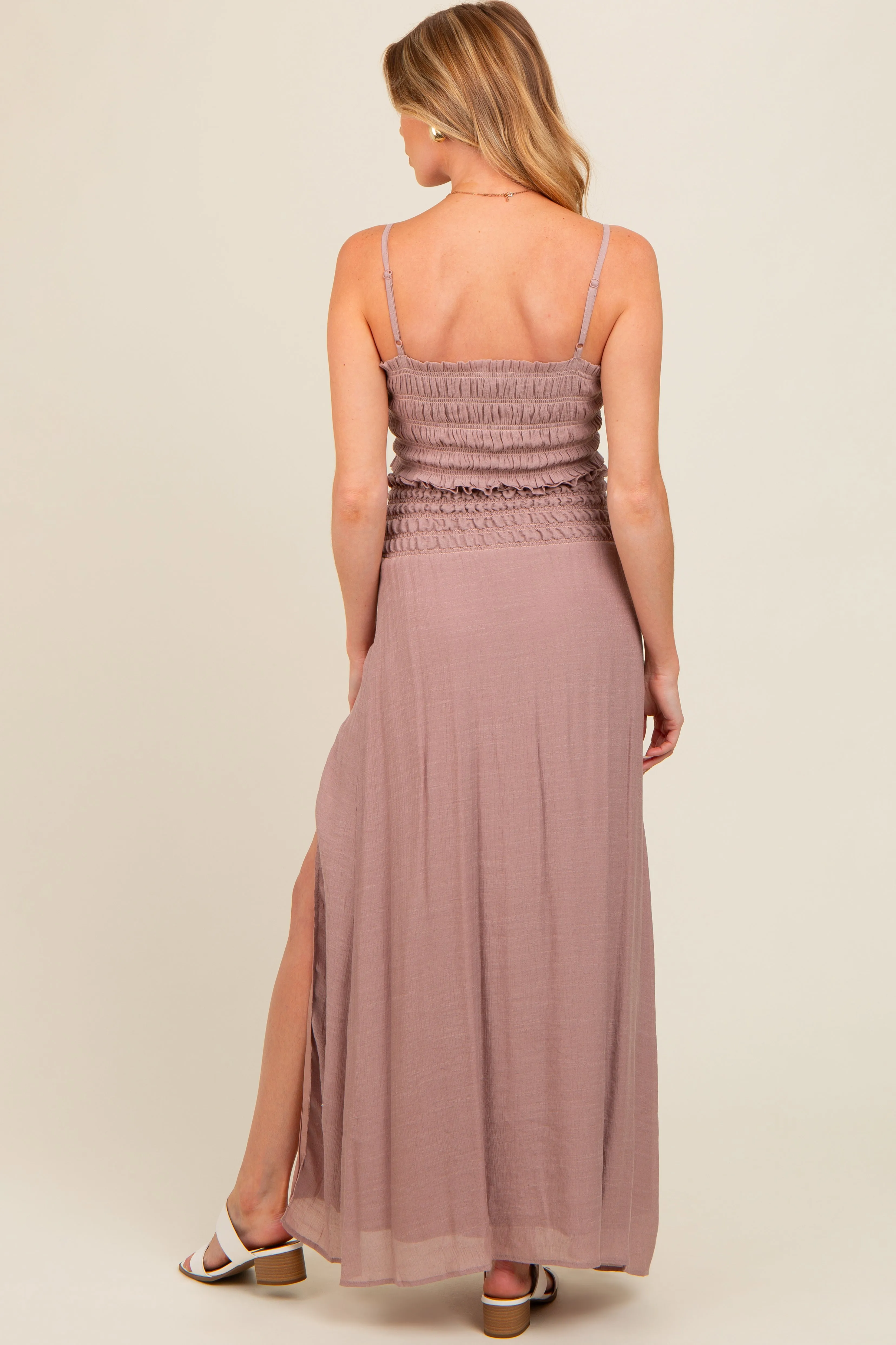Mauve Smocked Crop Top And Maxi Skirt Maternity Set sold by Pinkblush product image thumbnail 2