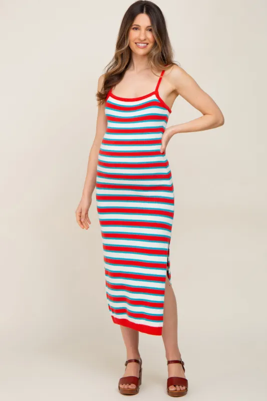 Red Striped Knit Sleeveless Maternity Maxi Dress sold by Pinkblush
