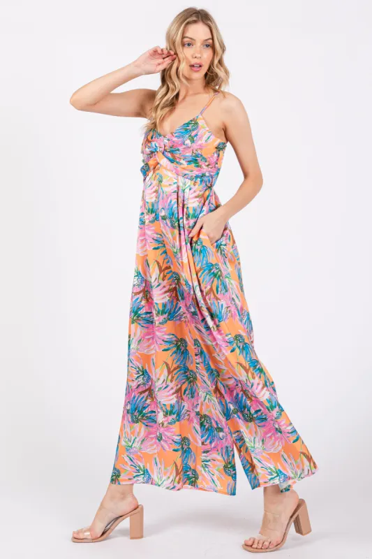 Orange Floral Front Twist Jumpsuit sold by Pinkblush