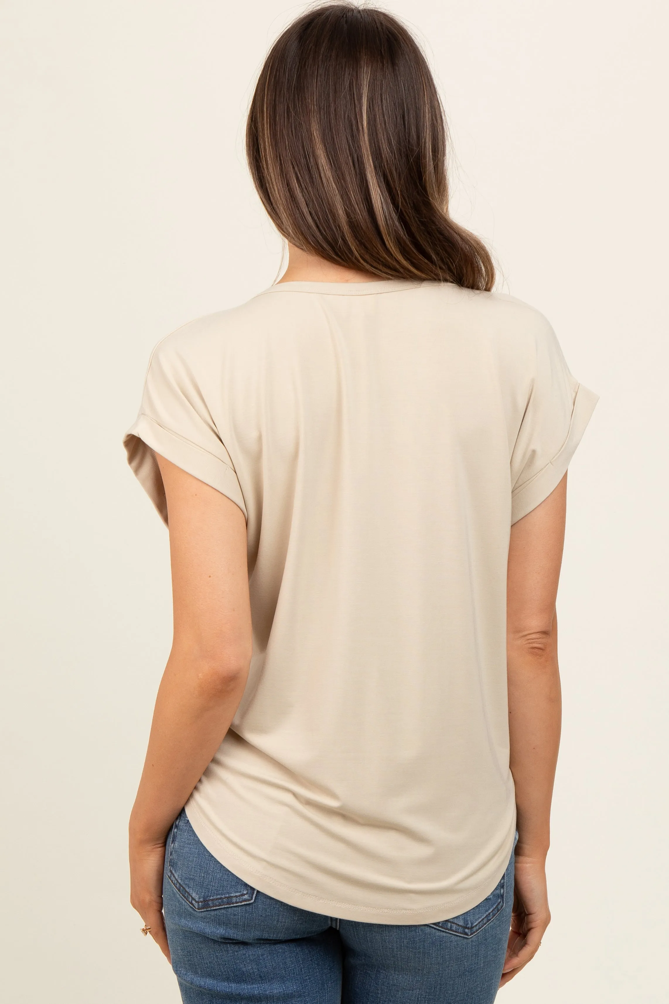 Taupe Rolled Cuff Sleeve Maternity Top sold by Pinkblush product image thumbnail 3