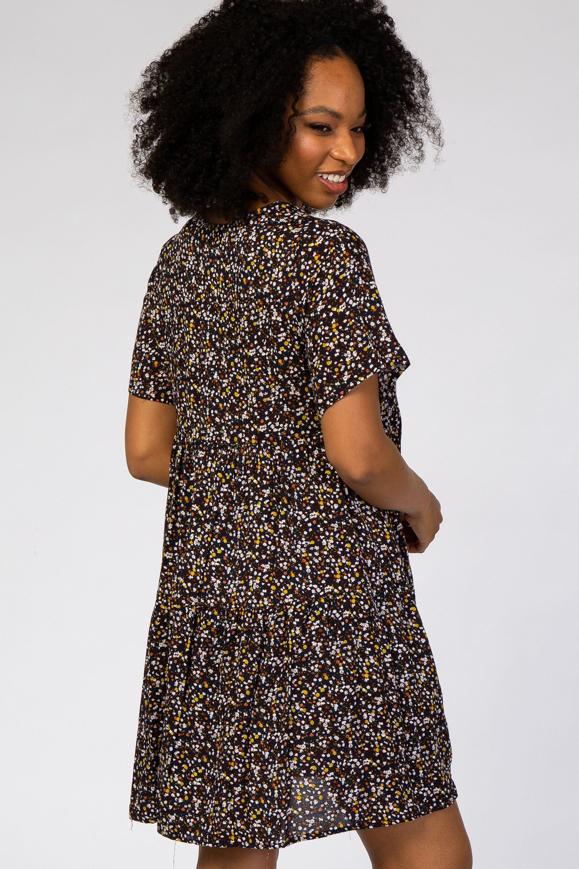 Navy Blue Floral Button Front Mini Dress sold by Pinkblush product image thumbnail 3