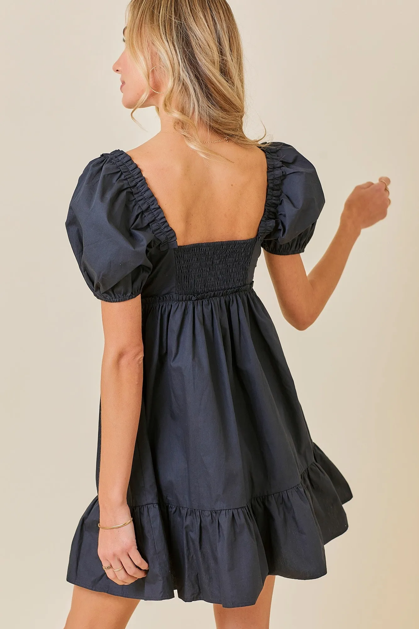 Black Puff Sleeve Ruffle Accent Mini Dress sold by Pinkblush product image thumbnail 3