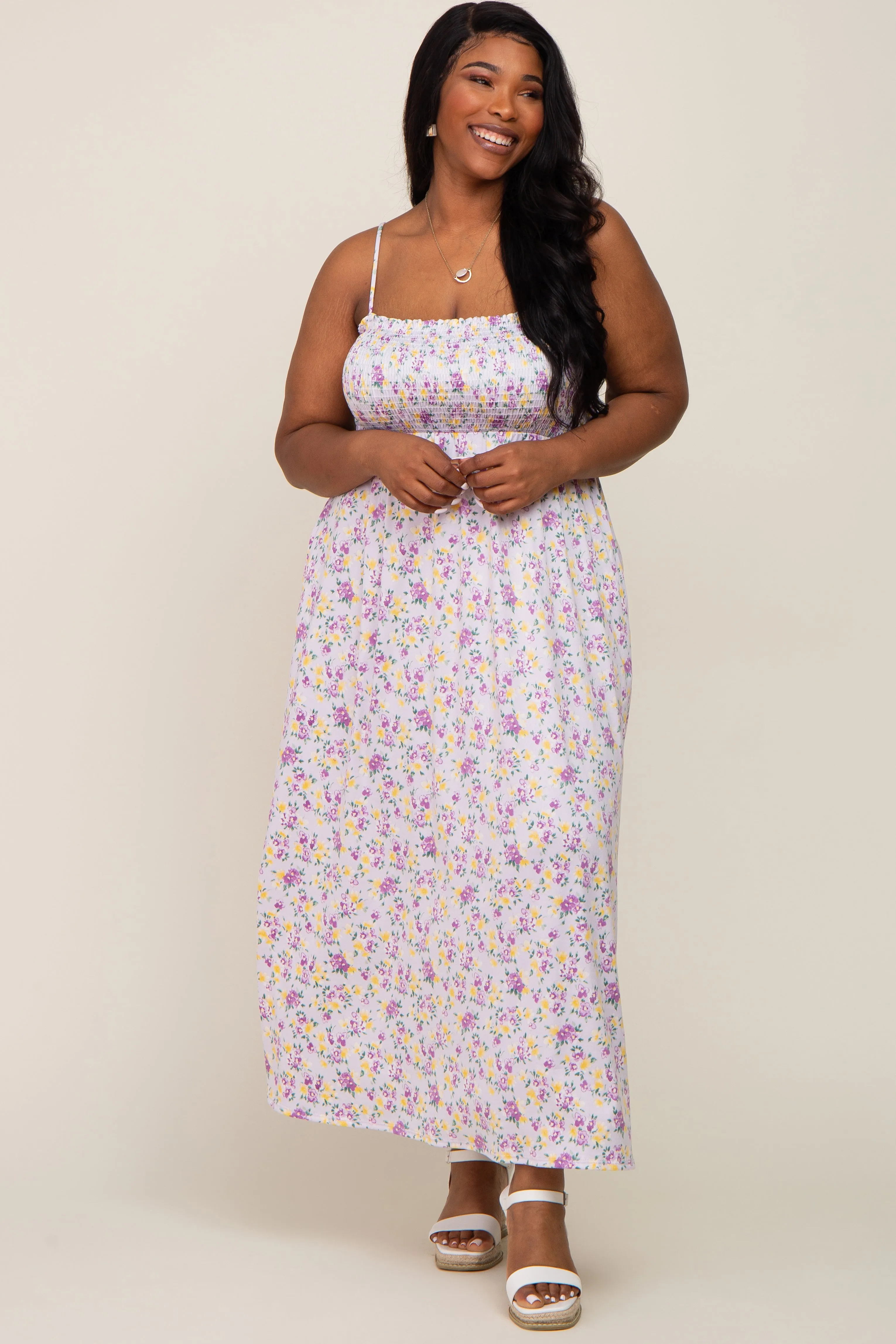 Lavender Square Neck Smocked Plus Midi Dress sold by Pinkblush product image thumbnail 4