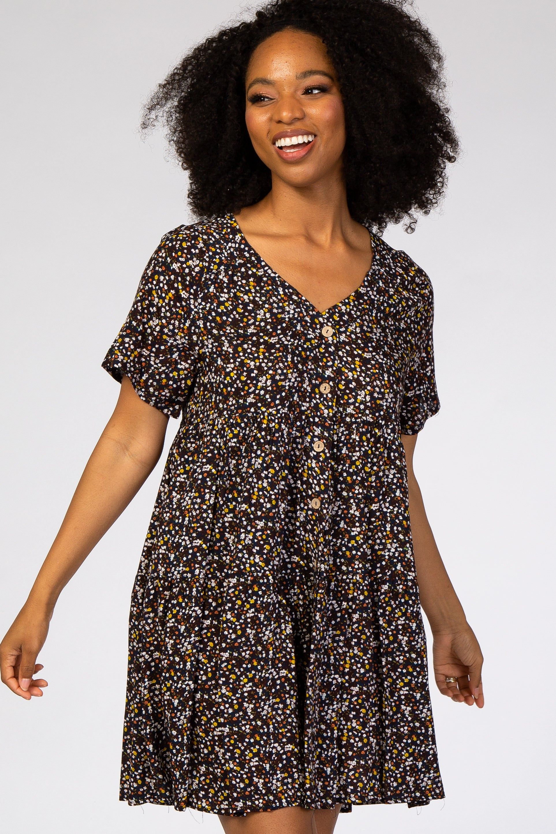 Navy Blue Floral Button Front Mini Dress sold by Pinkblush product image thumbnail 4