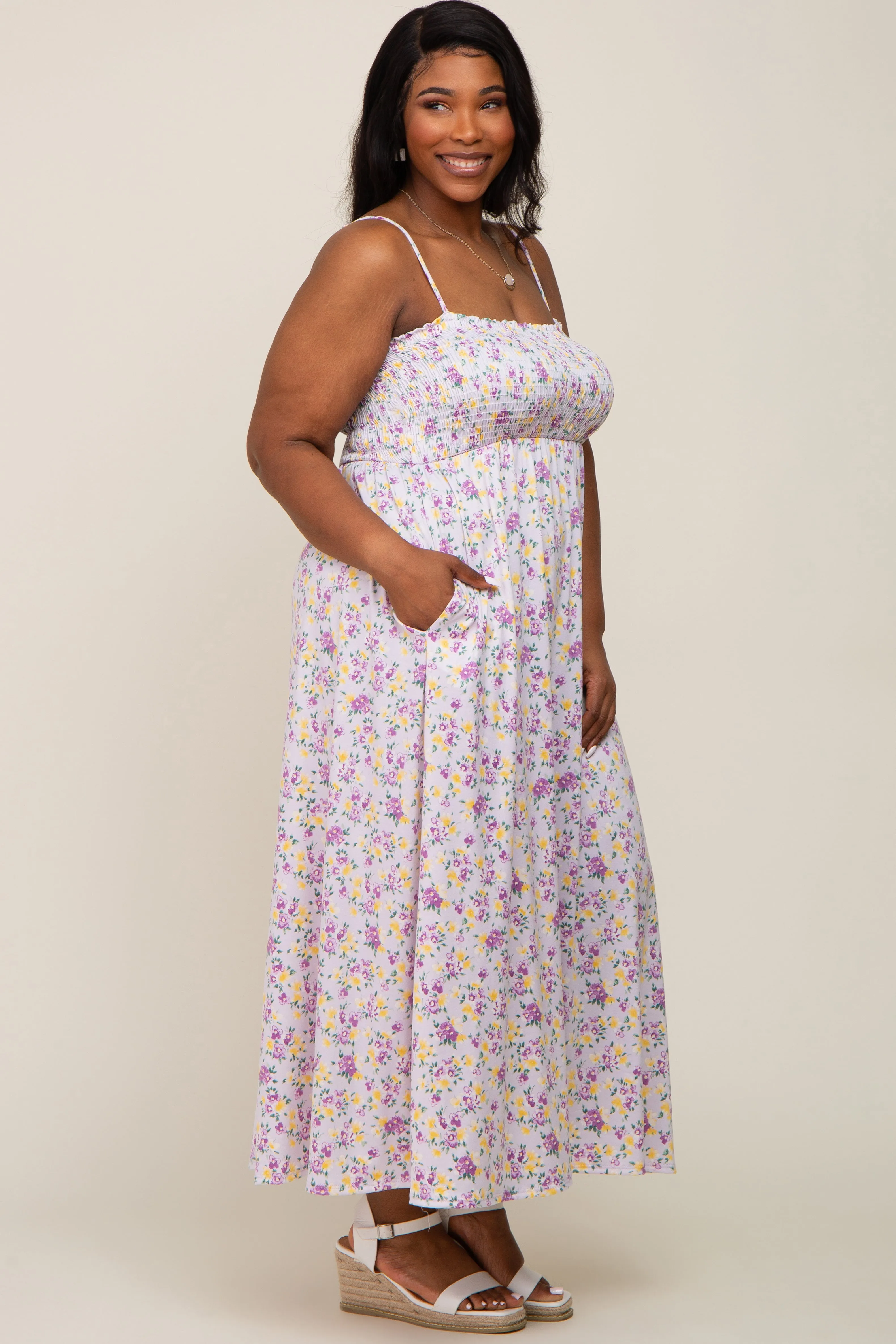 Lavender Square Neck Smocked Plus Midi Dress sold by Pinkblush product image thumbnail 2