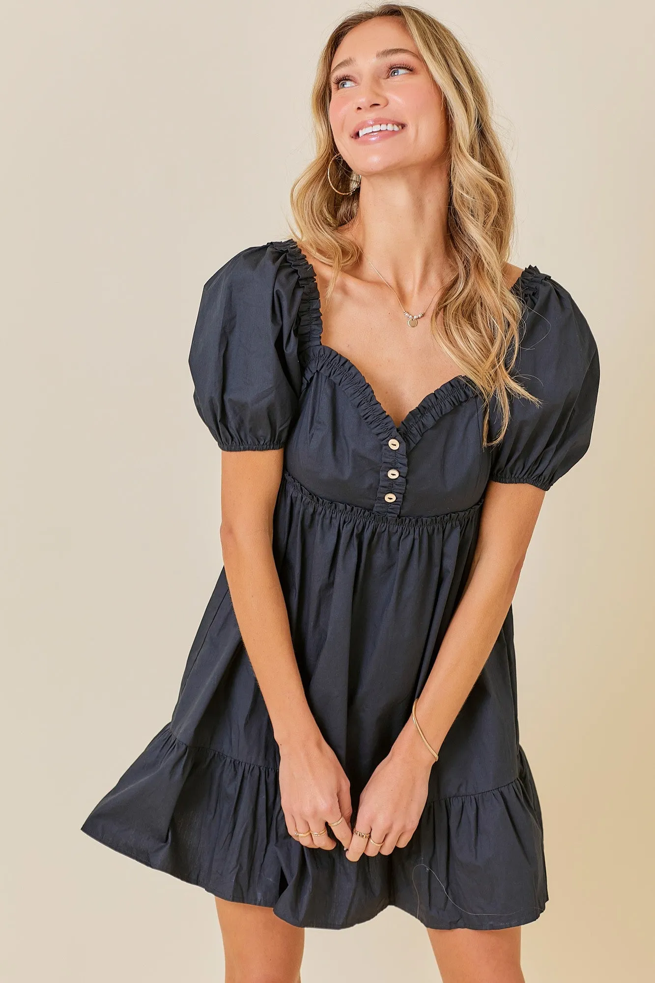 Black Puff Sleeve Ruffle Accent Mini Dress sold by Pinkblush product image thumbnail 5