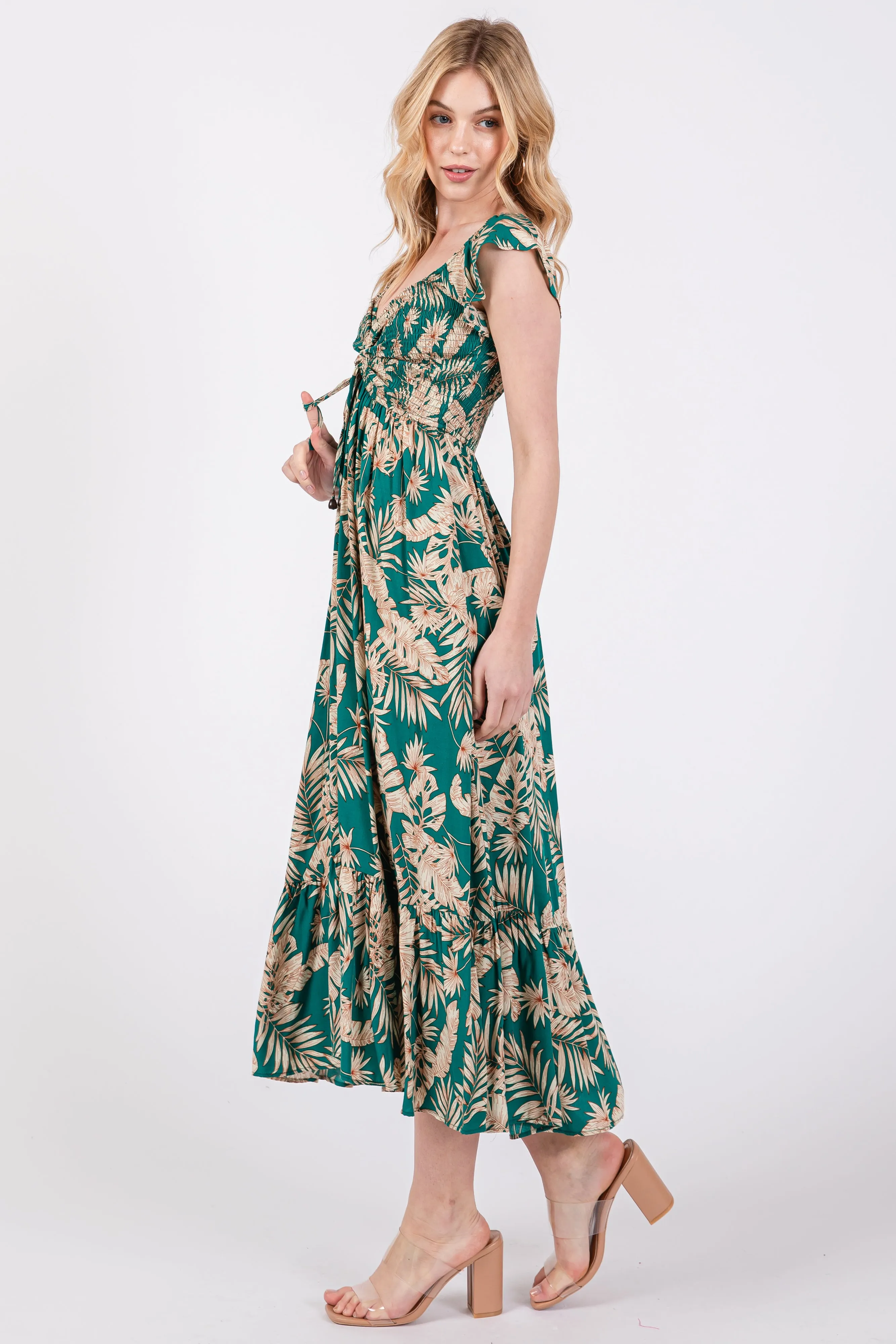 Jade Tropical Print Smocked Short Sleeve Maxi Dress sold by Pinkblush product image thumbnail 2