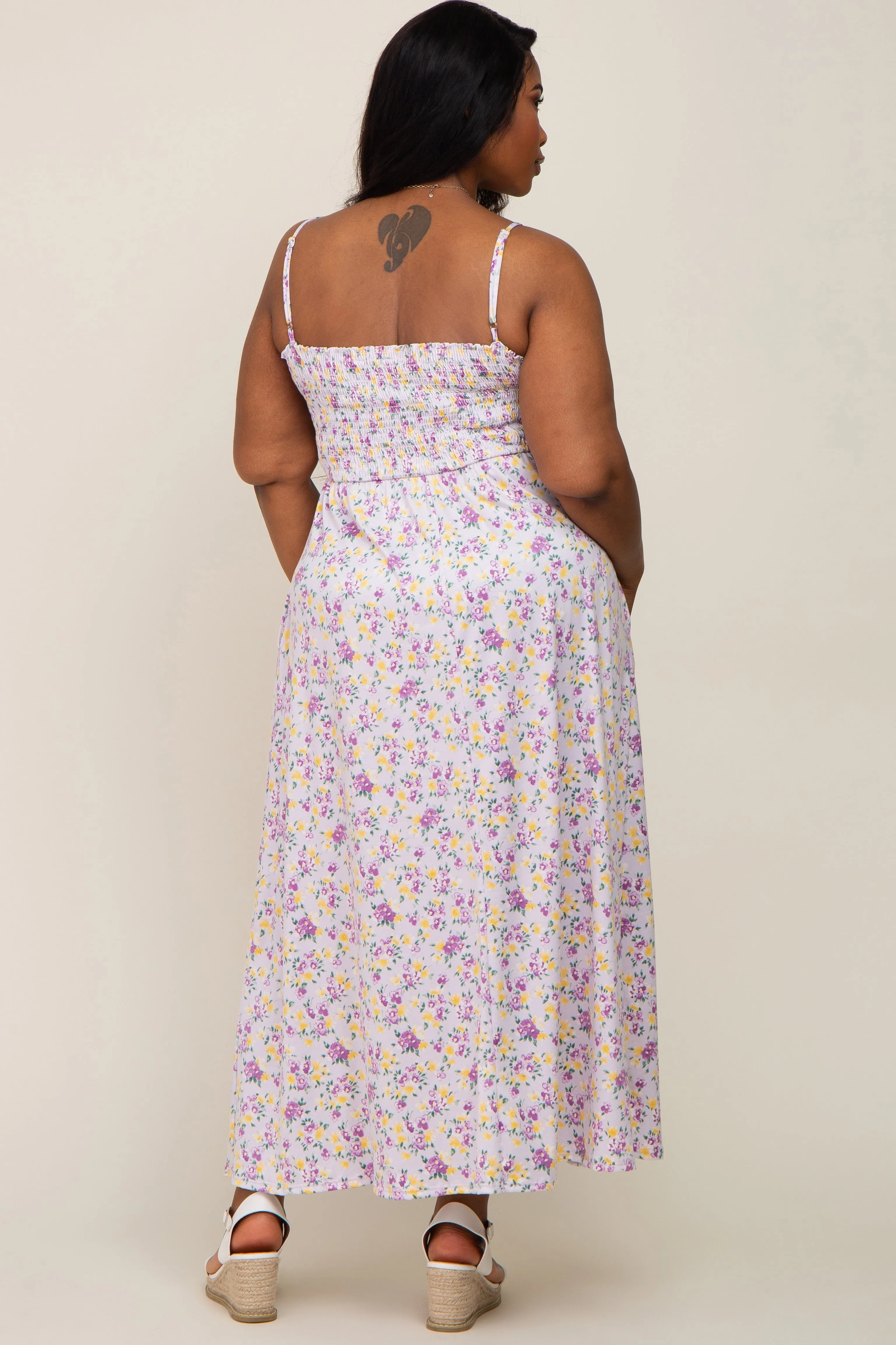 Lavender Square Neck Smocked Plus Midi Dress sold by Pinkblush product image thumbnail 3