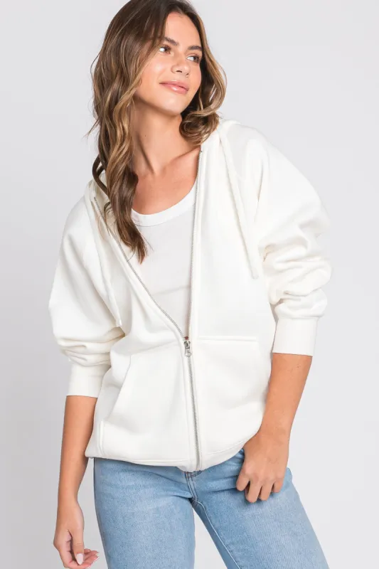 Ivory Front Zipper Hooded Sweater sold by Pinkblush