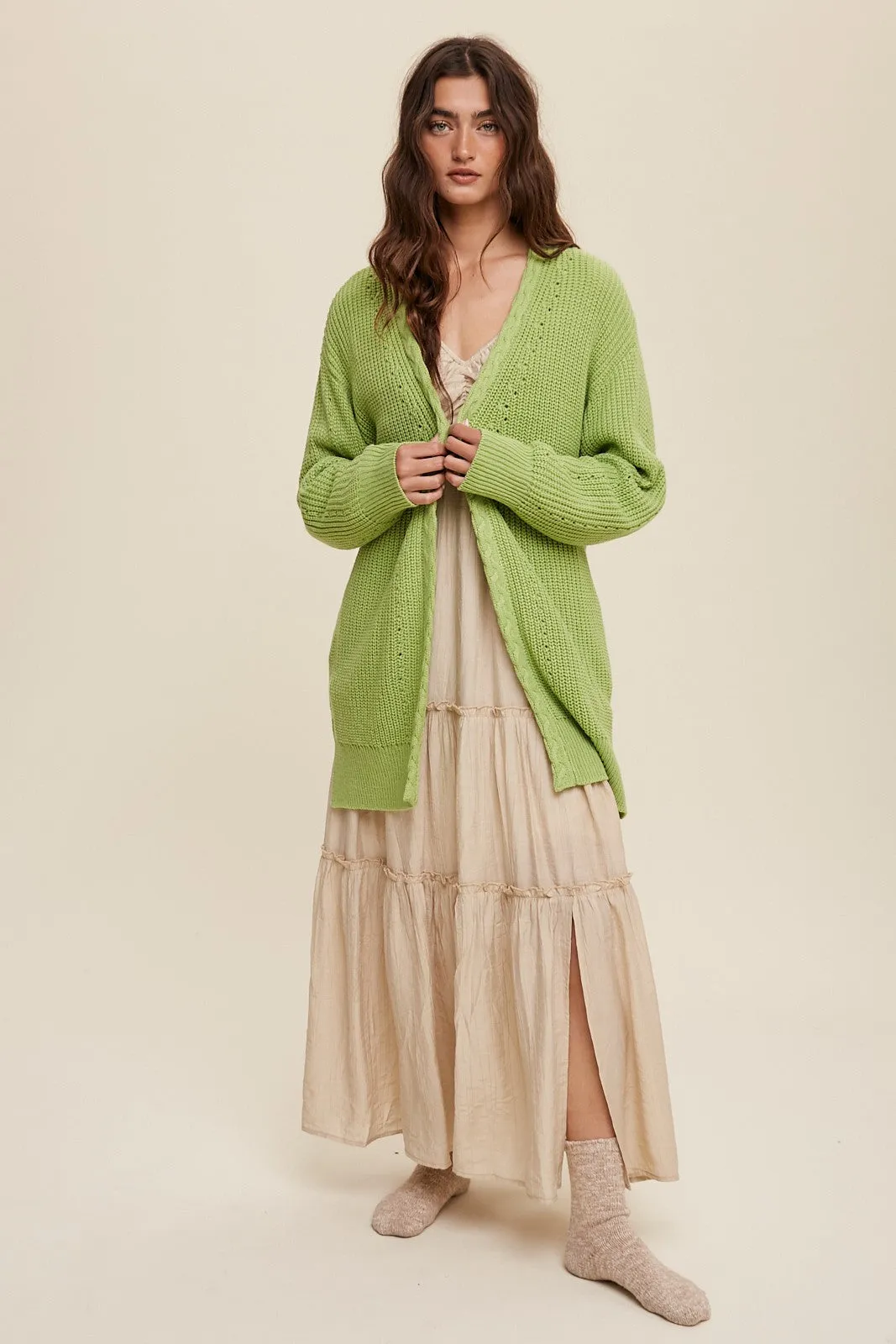 Lime Green Cable Knit Accent Cardigan sold by Pinkblush product image thumbnail 2