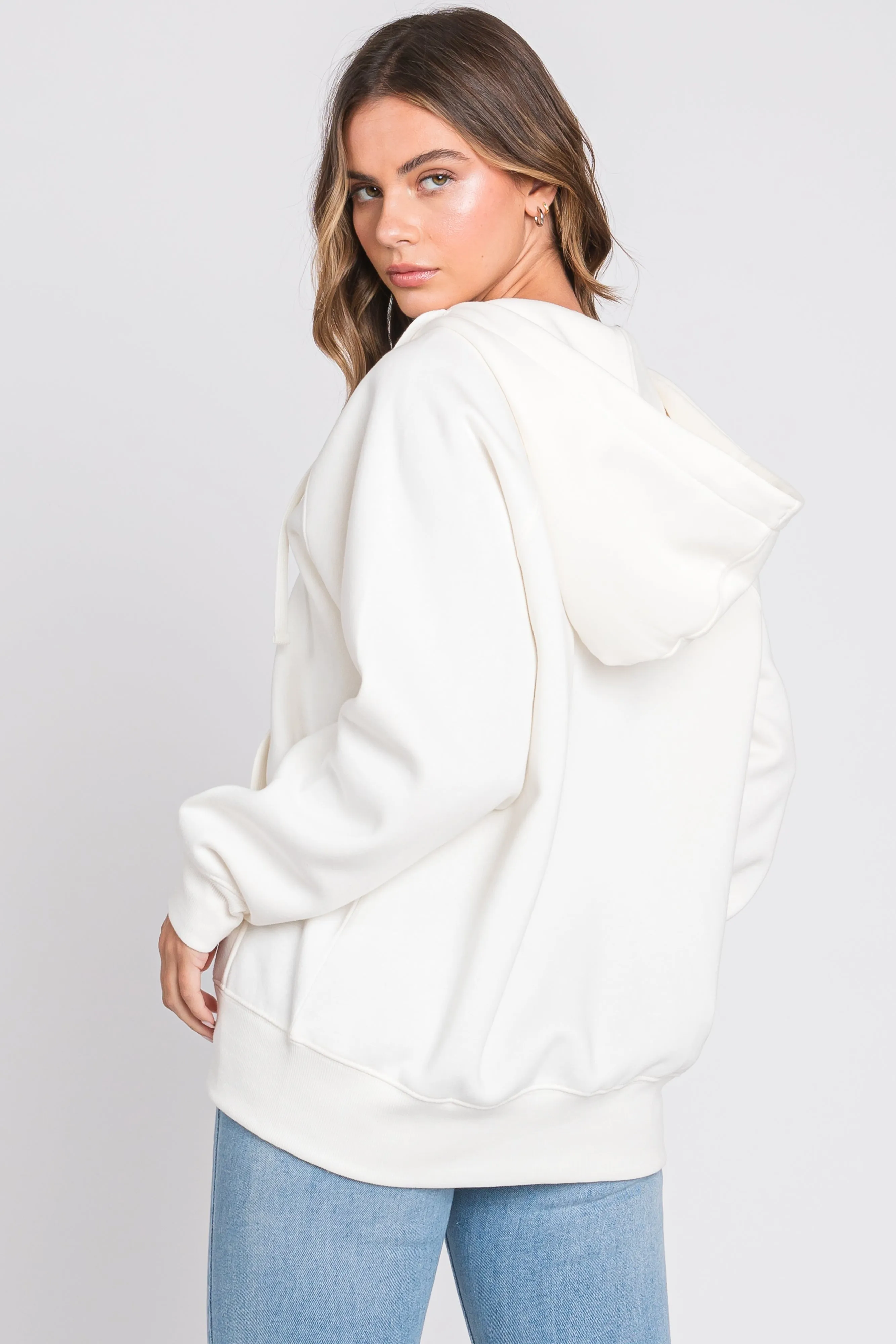Ivory Front Zipper Hooded Sweater sold by Pinkblush product image thumbnail 2