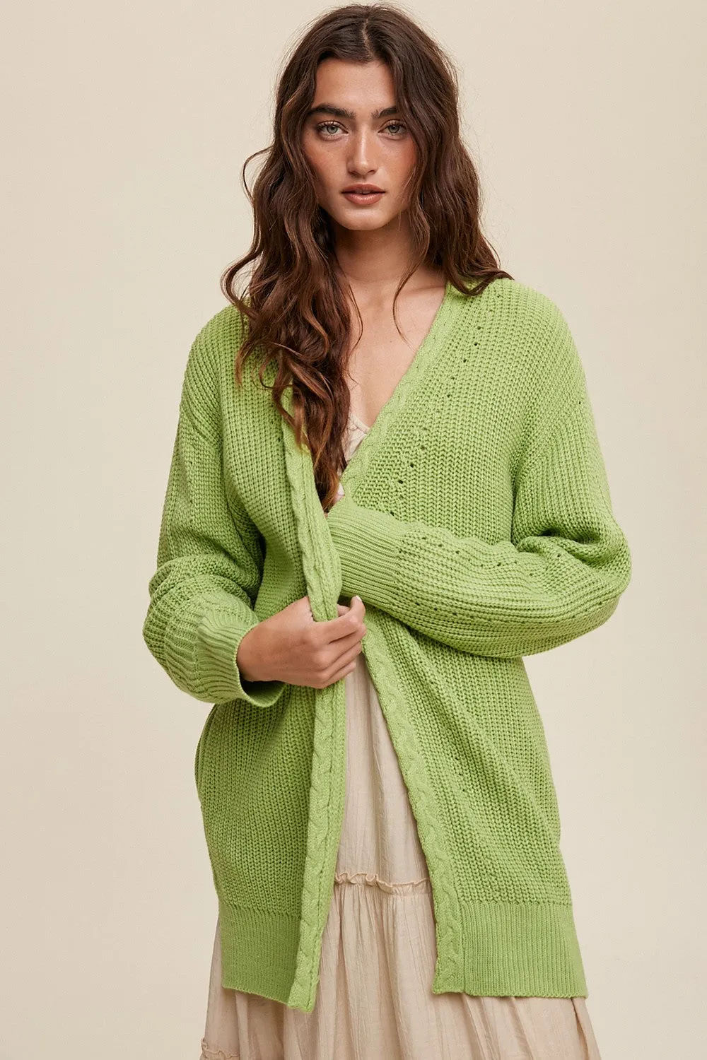 Lime Green Cable Knit Accent Cardigan sold by Pinkblush product image thumbnail 3
