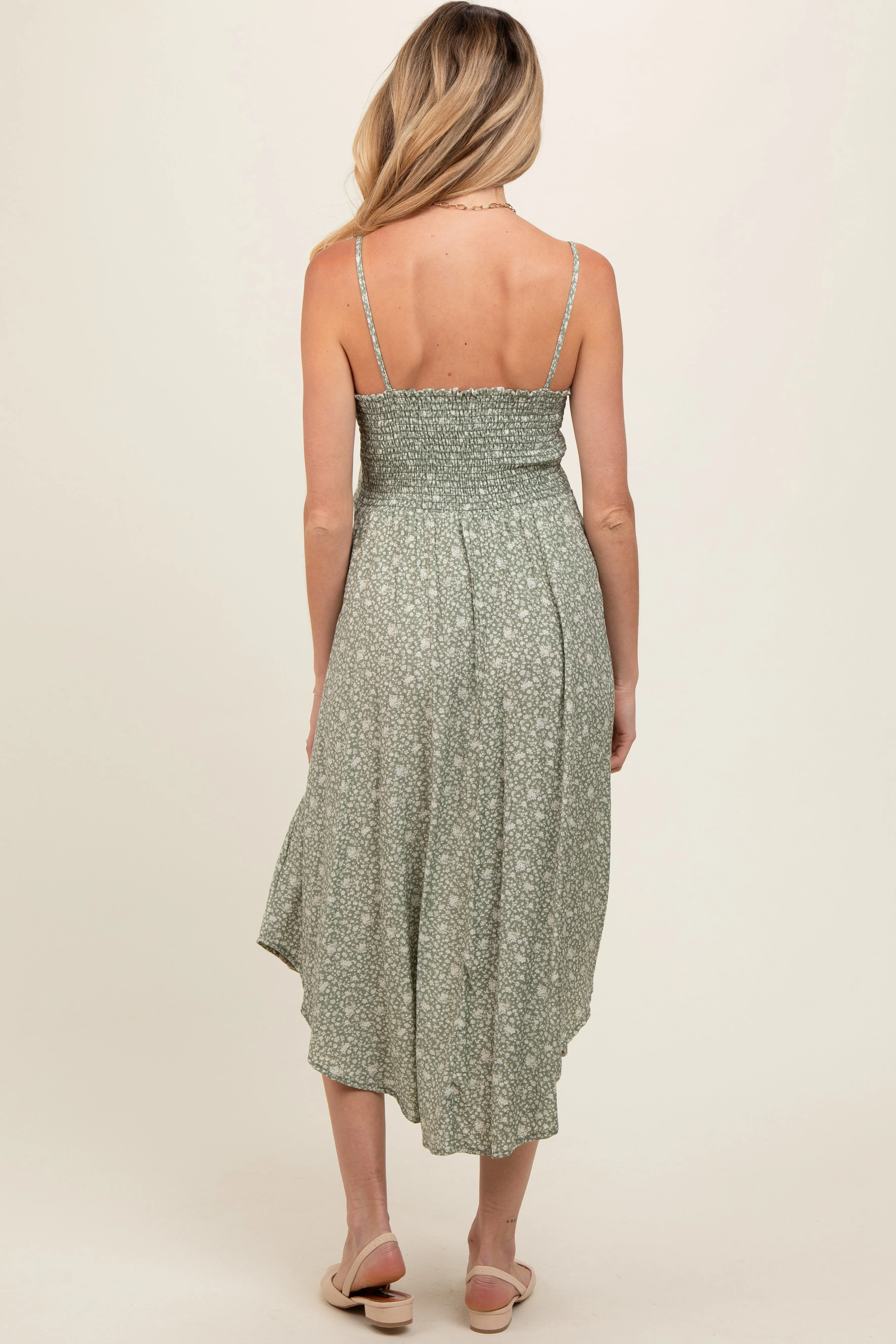 Light Olive Cinched Tie Front Maternity Midi Dress sold by Pinkblush product image thumbnail 3