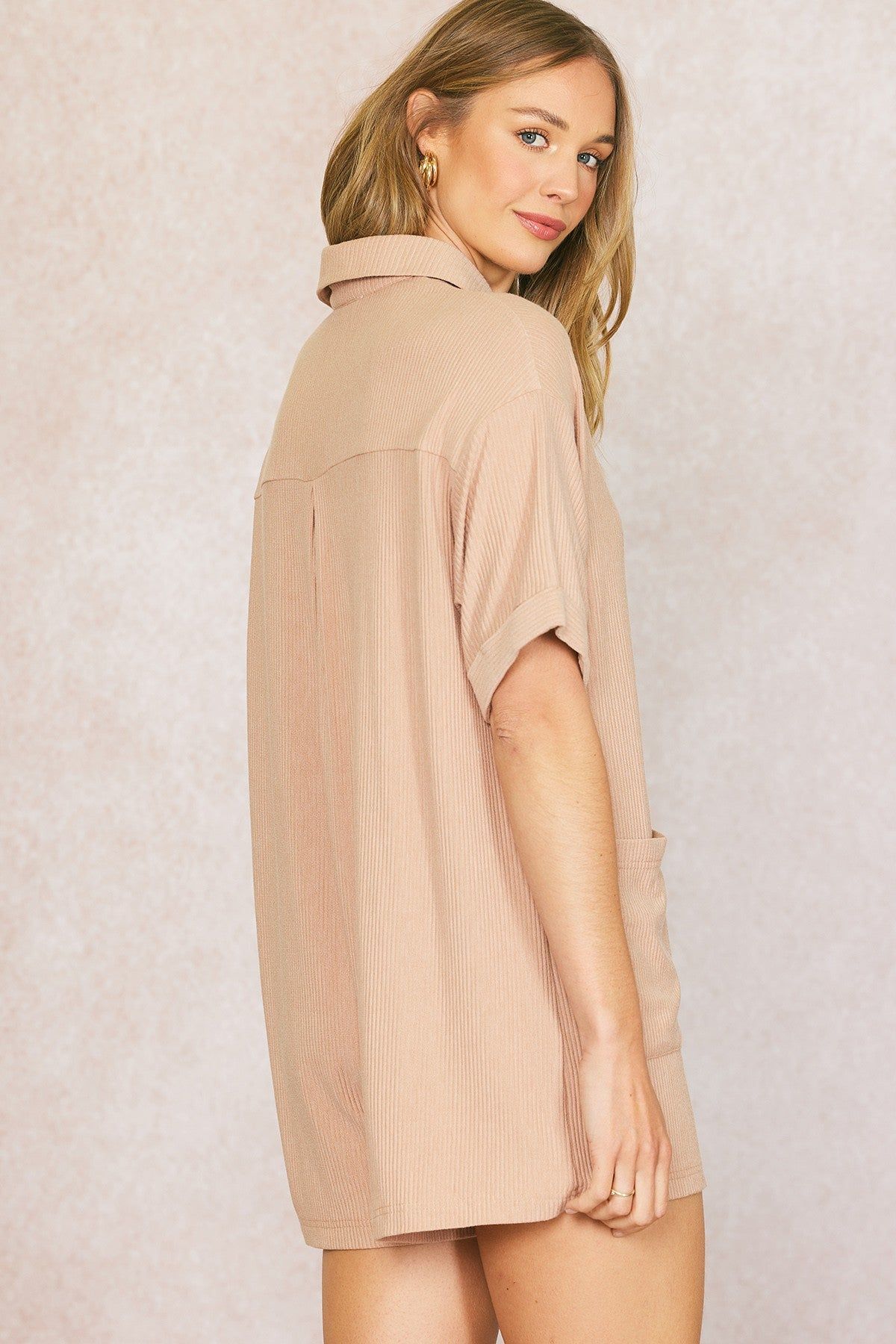 Almond Ribbed Button Down Romper sold by Pinkblush product image thumbnail 3