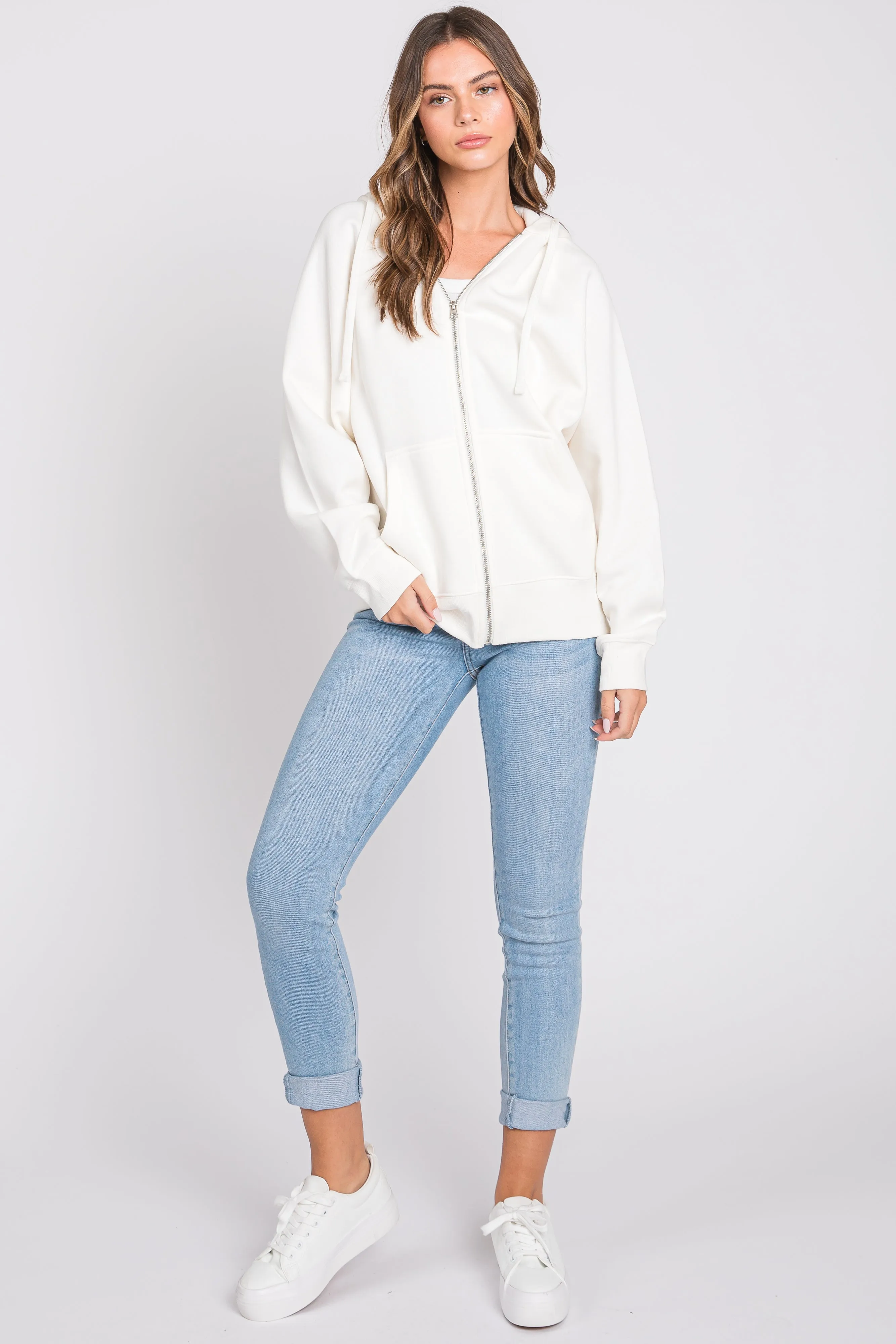 Ivory Front Zipper Hooded Sweater sold by Pinkblush product image thumbnail 3