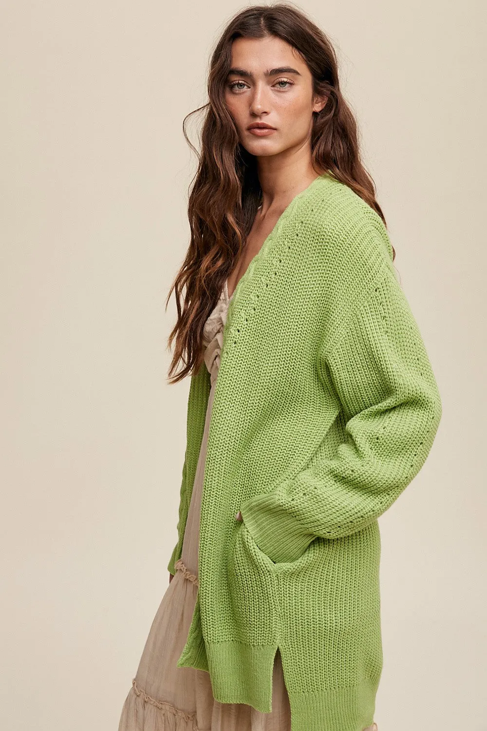 Lime Green Cable Knit Accent Cardigan sold by Pinkblush product image thumbnail 4