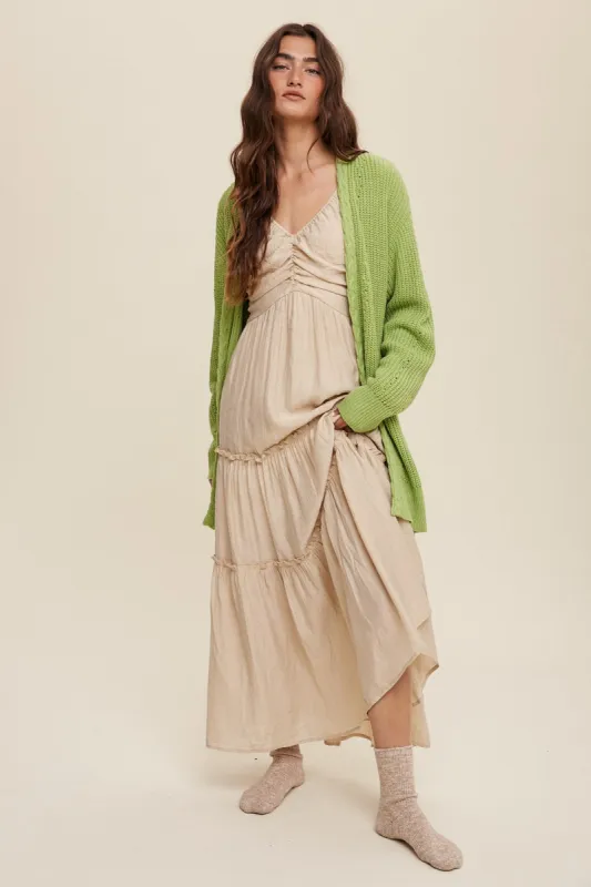 Lime Green Cable Knit Accent Cardigan sold by Pinkblush
