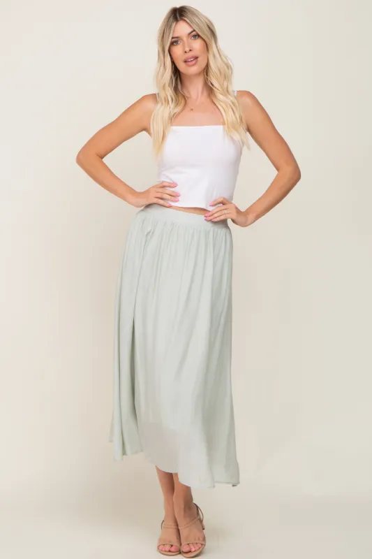 Mint Green Gathered Midi Skirt sold by Pinkblush