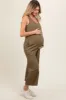 Olive Ribbed Button Front Sleeveless Maternity Jumpsuit sold by Pinkblush