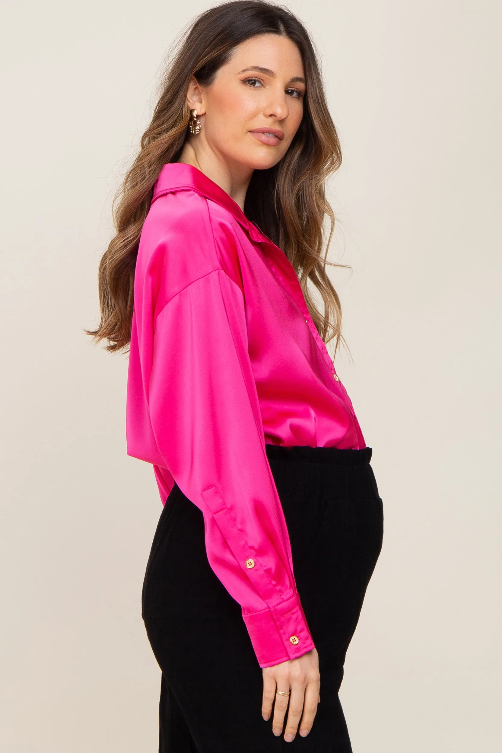 Fuchsia Satin Button Up Maternity Blouse sold by Pinkblush product image thumbnail 4
