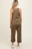 Olive Ribbed Button Front Sleeveless Maternity Jumpsuit sold by Pinkblush
