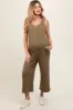 Olive Ribbed Button Front Sleeveless Maternity Jumpsuit sold by Pinkblush