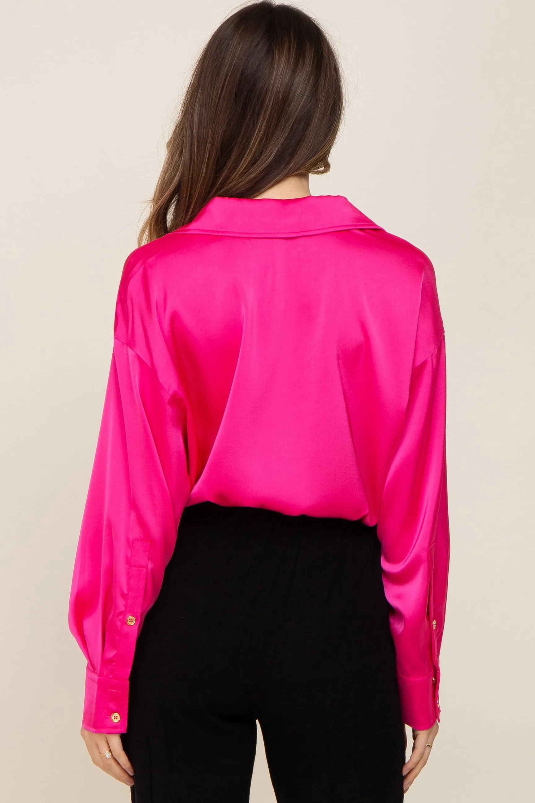 Fuchsia Satin Button Up Maternity Blouse sold by Pinkblush product image thumbnail 5