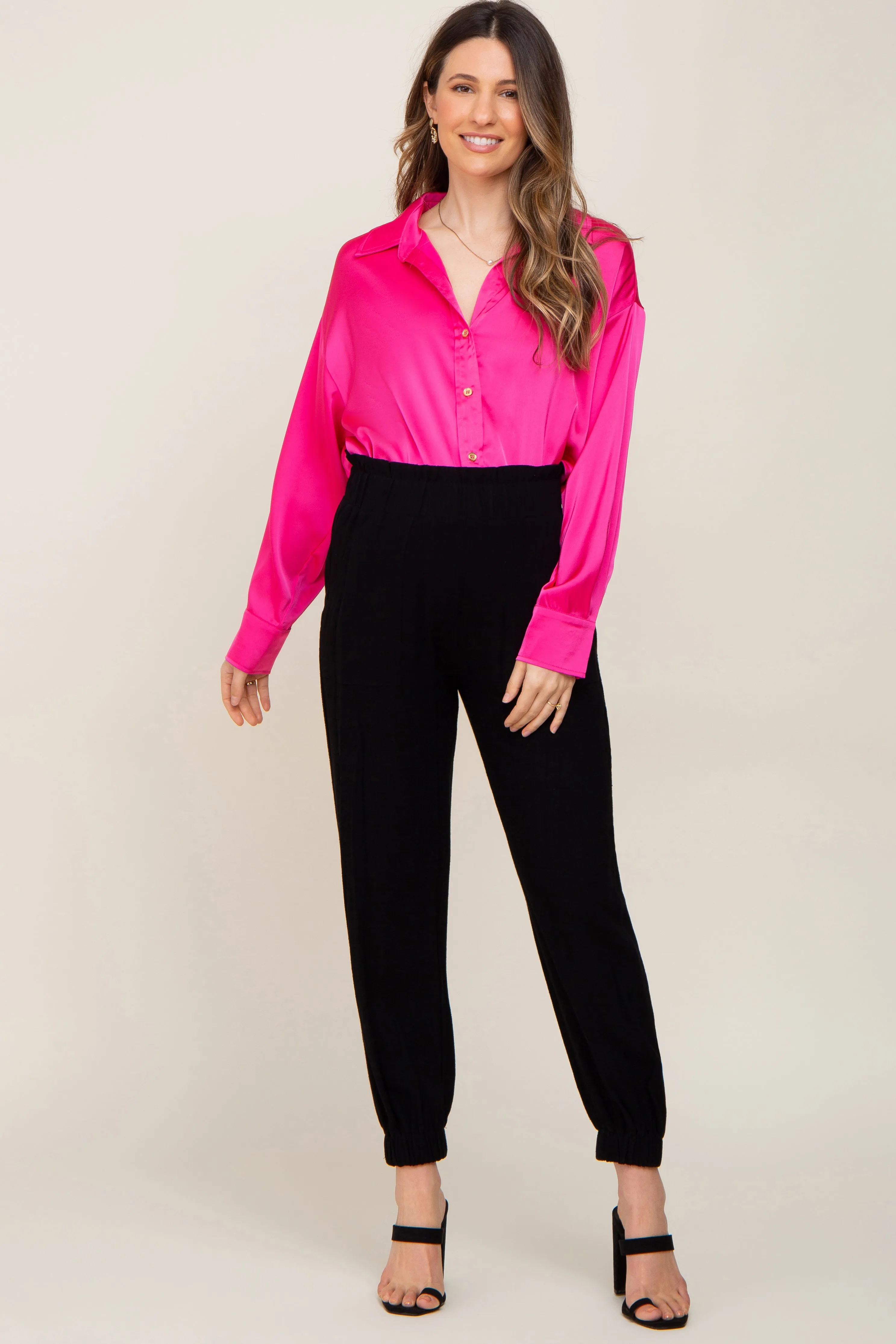 Fuchsia Satin Button Up Maternity Blouse sold by Pinkblush product image thumbnail 2
