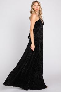 Black Plisse Halter Back Tie Maxi Dress sold by Pinkblush