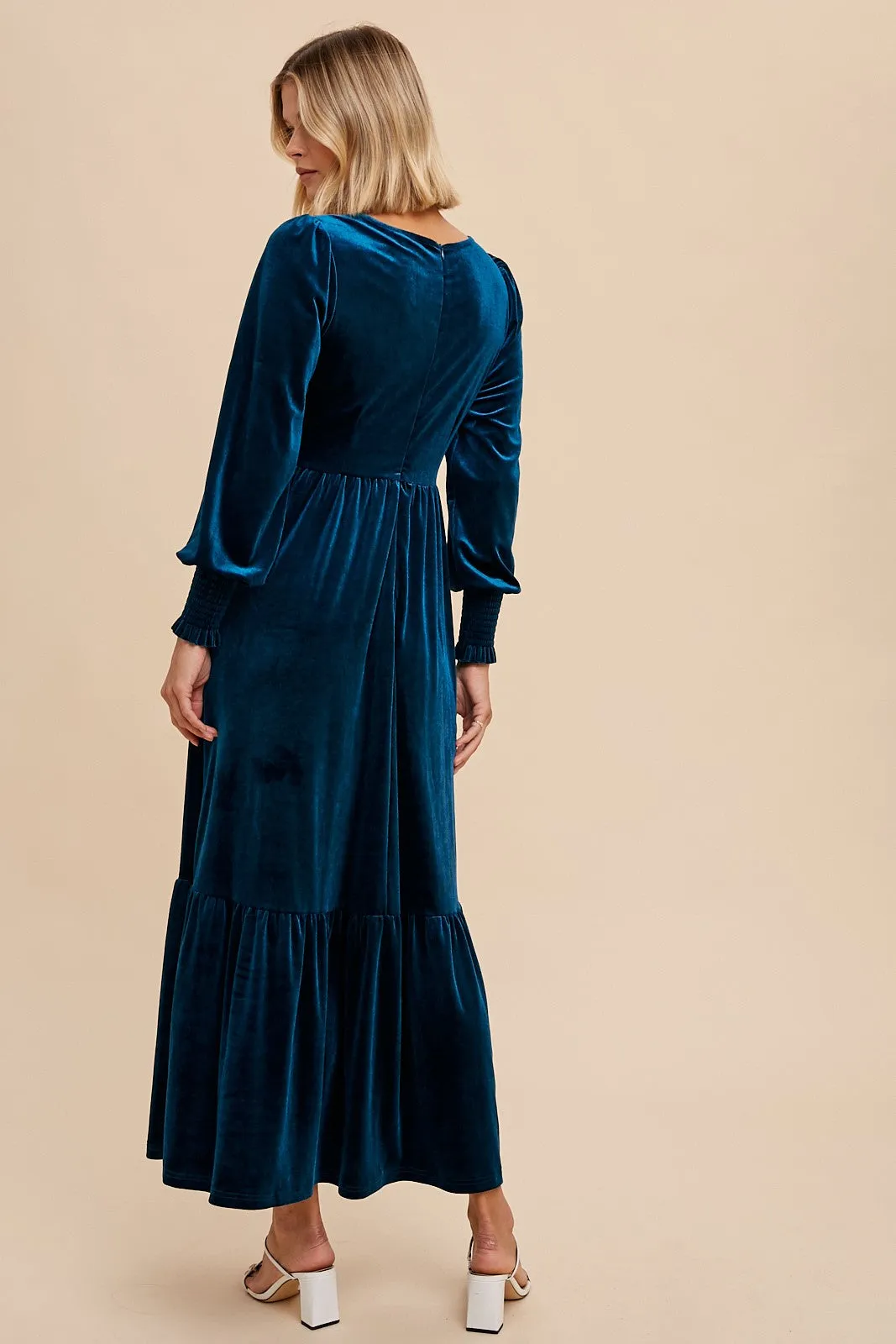 Emerald Teal Folklore Embroidered Velvet Dress sold by Pinkblush product image thumbnail 4