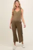 Olive Ribbed Button Front Sleeveless Maternity Jumpsuit sold by Pinkblush