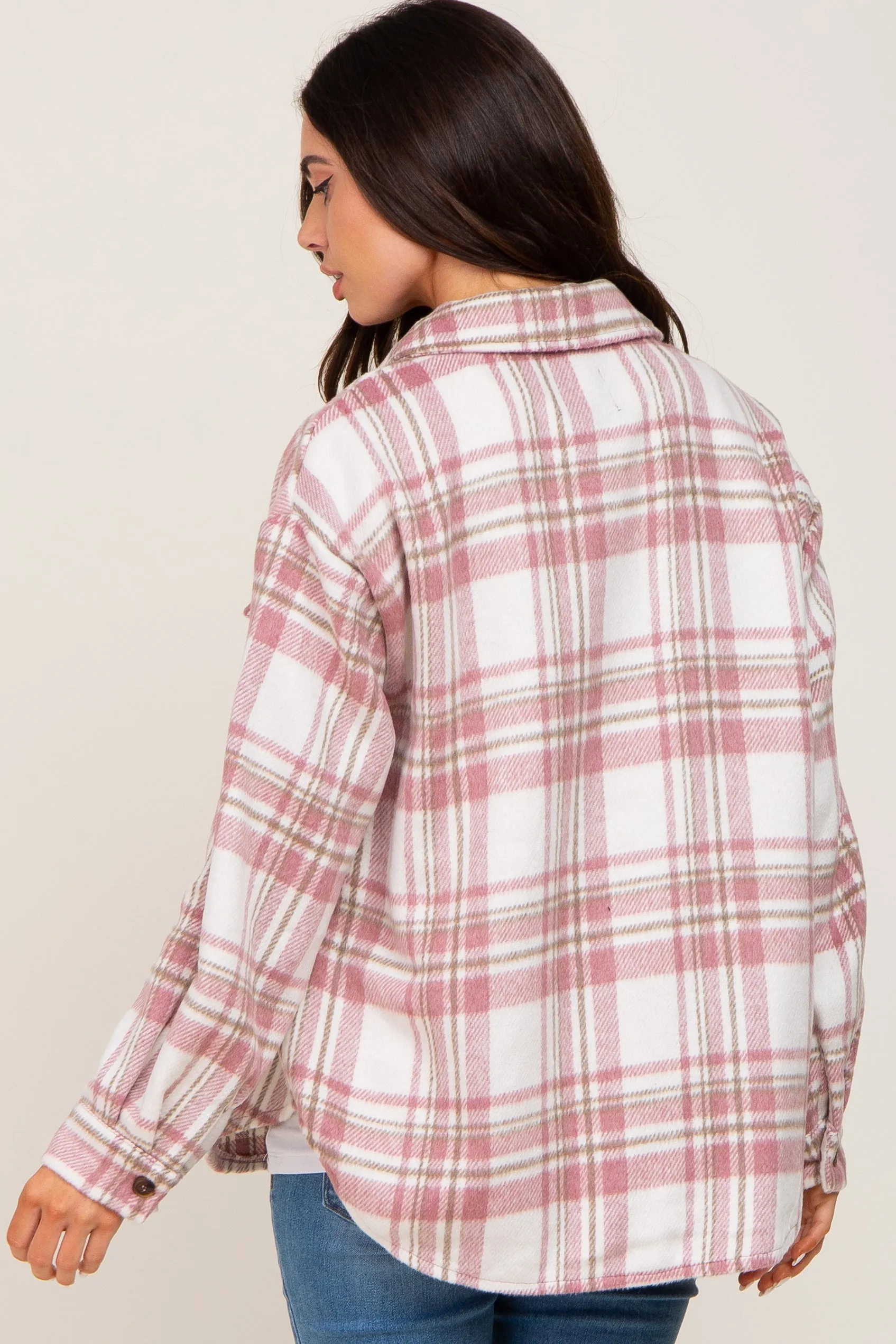 Mauve Plaid Front Pocket Maternity Shacket sold by Pinkblush product image thumbnail 3