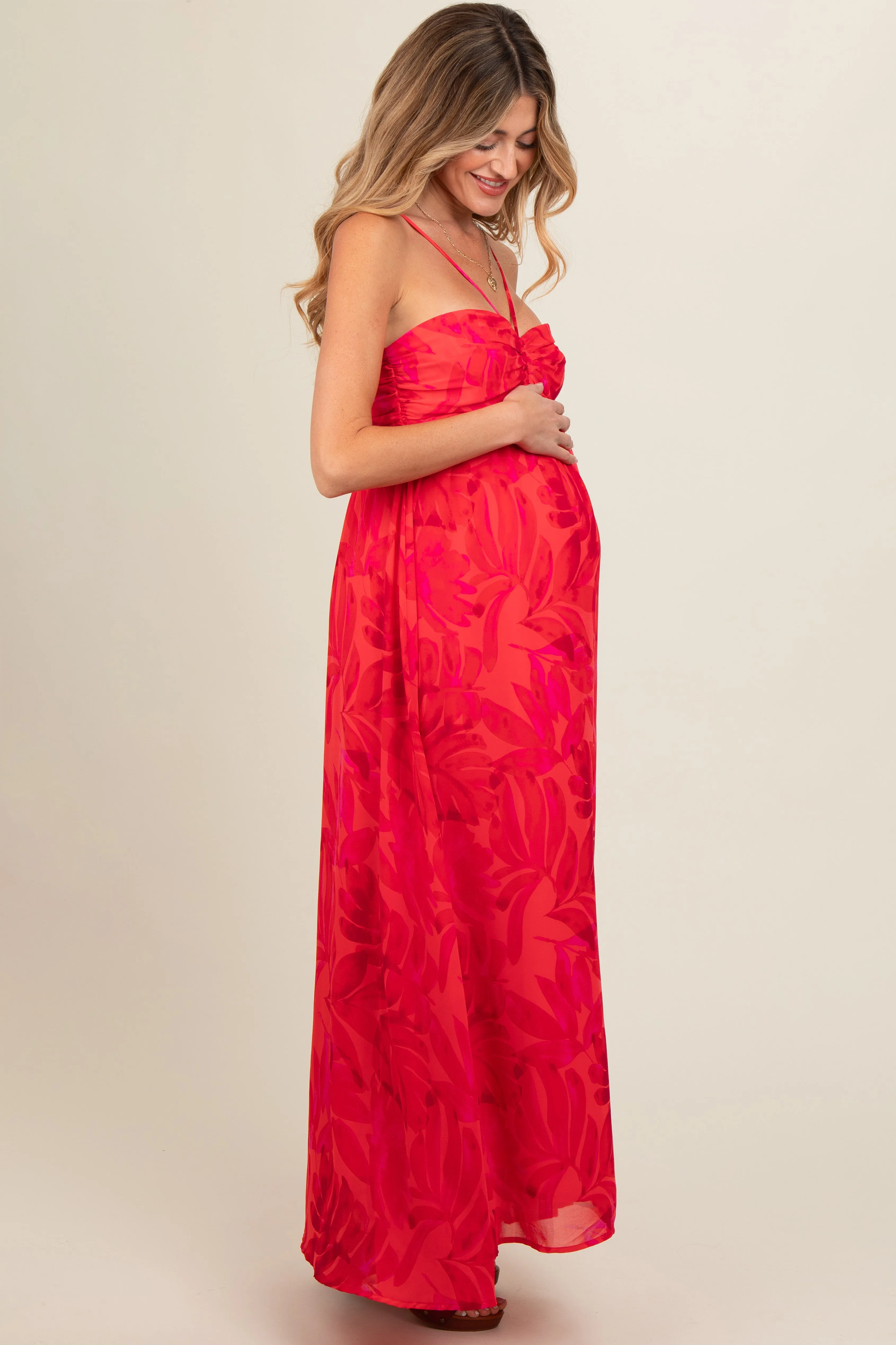Red Halter Maxi Maternity Dress sold by Pinkblush product image thumbnail 2