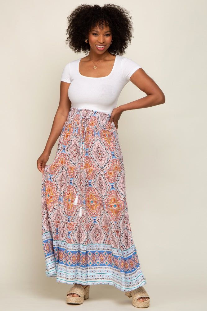 Blue Printed Smocked Waist Maxi Skirt sold by Pinkblush product image thumbnail 5