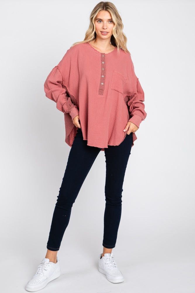 Mauve Front Button Drop Shoulder Long Sleeve Top sold by Pinkblush product image thumbnail 4