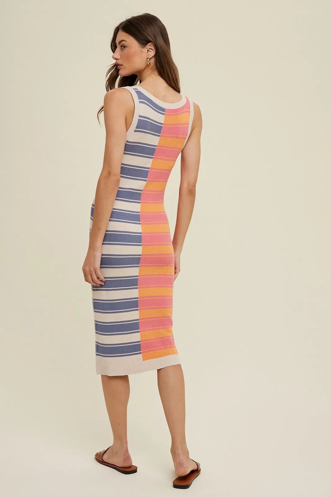 Blue Colorblock Striped Fitted Midi Dress sold by Pinkblush product image thumbnail 3