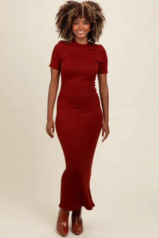 Rust Knit Short Sleeve Midi Dress sold by Pinkblush
