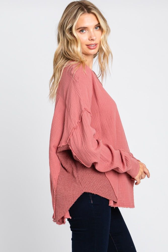 Mauve Front Button Drop Shoulder Long Sleeve Top sold by Pinkblush product image thumbnail 2