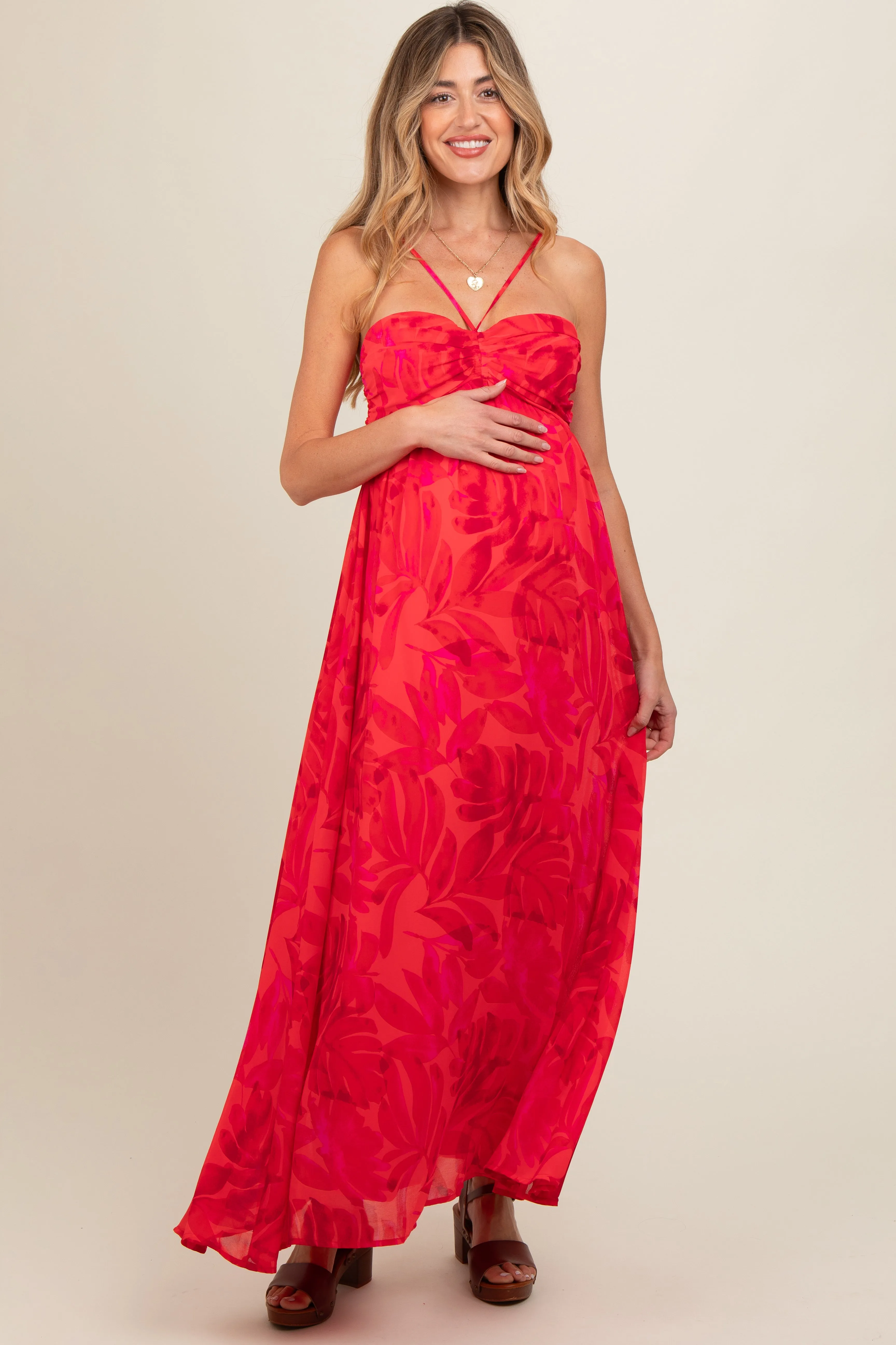 Red Halter Maxi Maternity Dress sold by Pinkblush