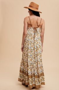 Cream Floral Border Print Lace Up Back Maxi Dress sold by Pinkblush