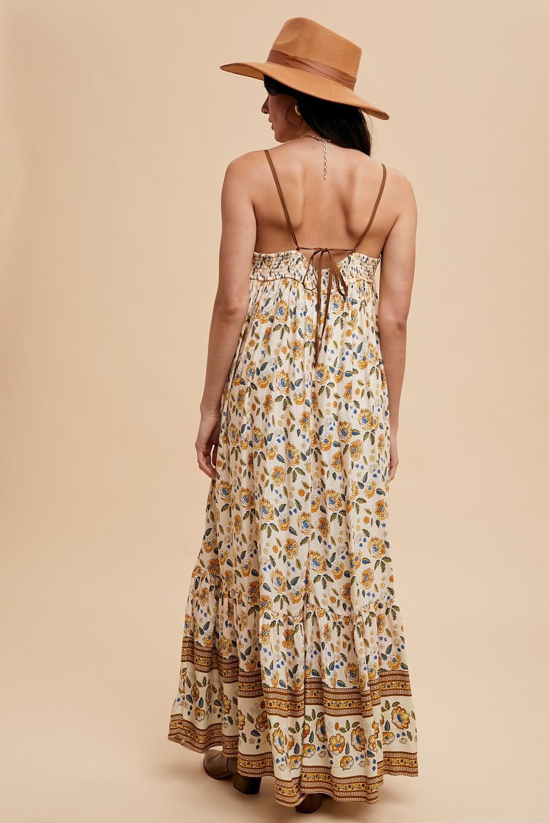 Cream Floral Border Print Lace Up Back Maxi Dress sold by Pinkblush product image thumbnail 3