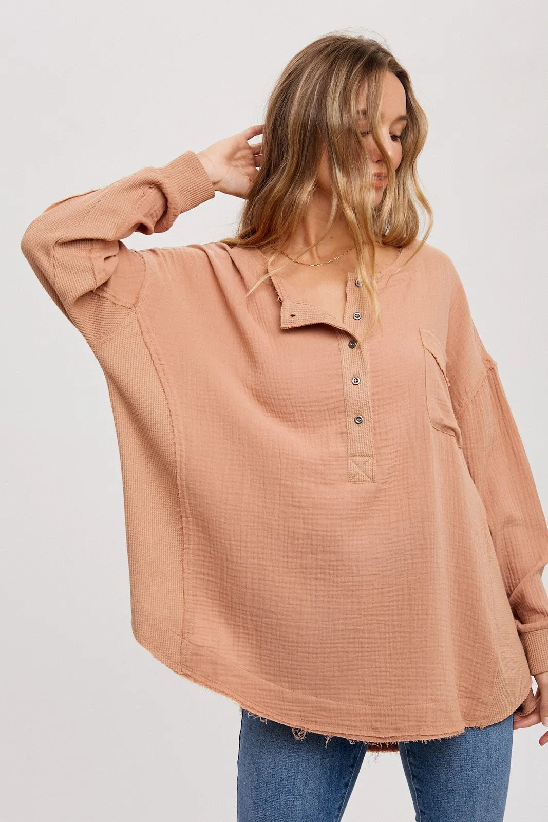 Mocha Lightweight Button Front Tunic sold by Pinkblush product image thumbnail 2