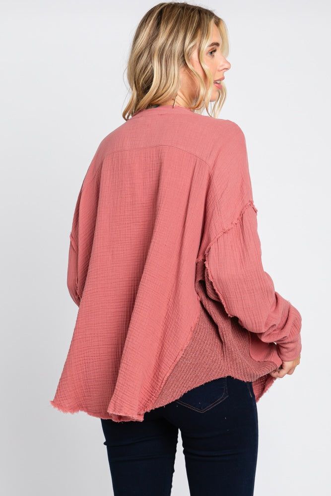 Mauve Front Button Drop Shoulder Long Sleeve Top sold by Pinkblush product image thumbnail 3