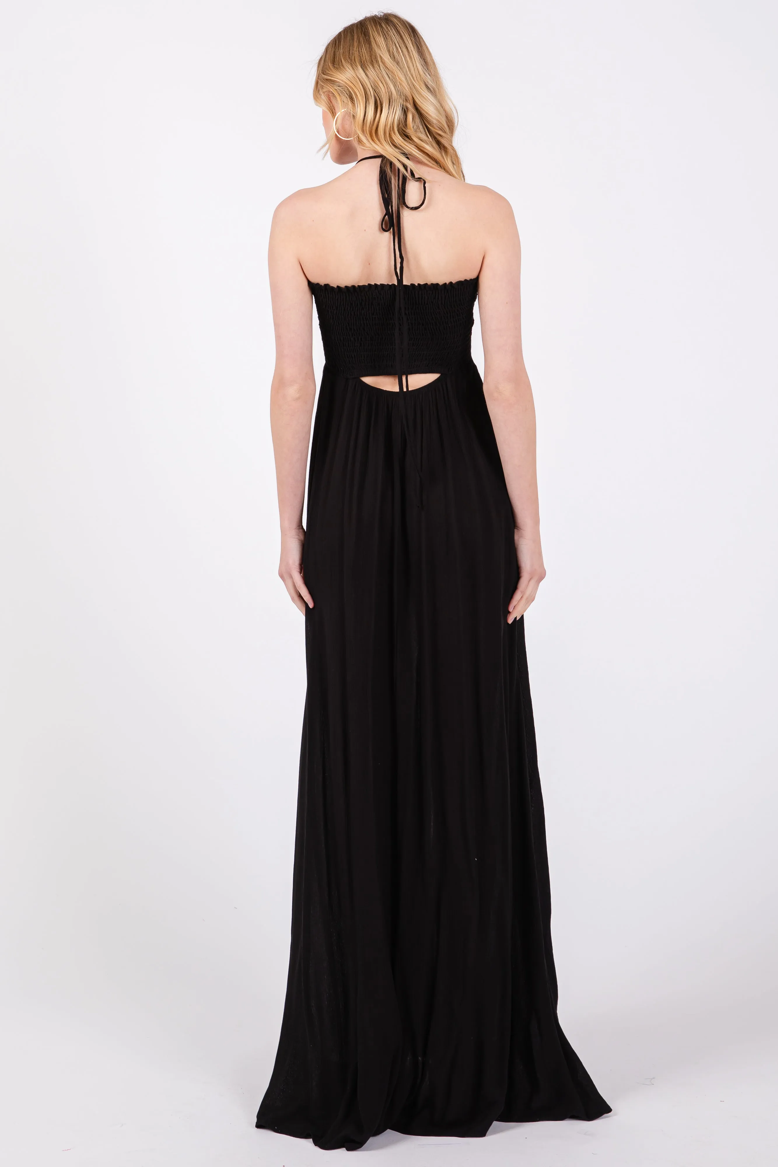 Black Smocked Halter Maxi Dress sold by Pinkblush product image thumbnail 3